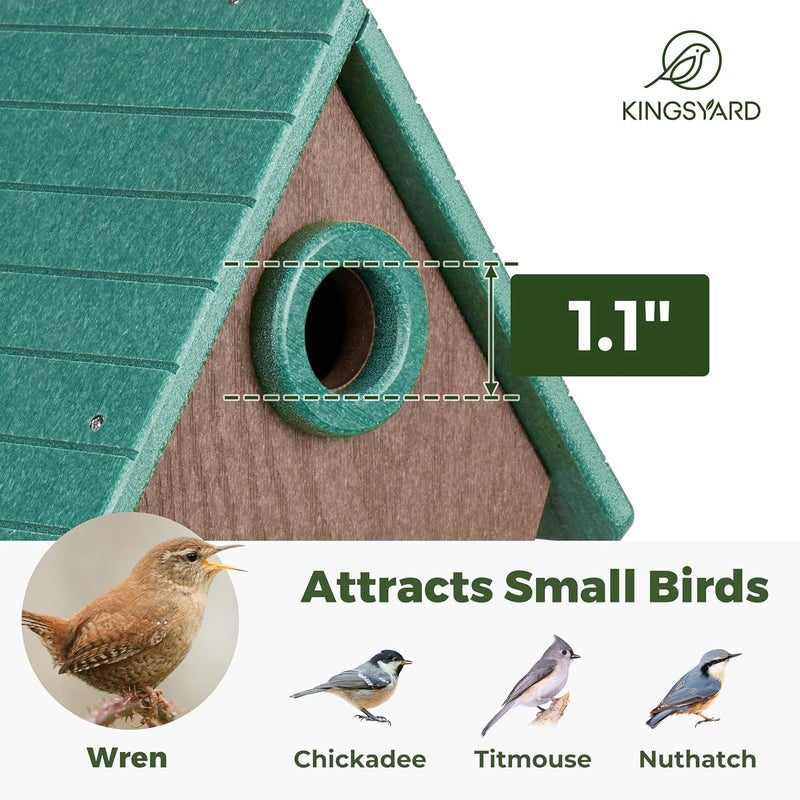 Kingsyard Recycled Plastic Bird House for Outdoors - Hanging Nesting Box with Predator Guard & Air Vents for Wren Finch Chickadee, Green - Image 2